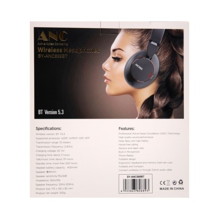 Headquarters SY-ANC889BT, wireless, full-size, Mic, Jack 3.5, noise reduction, black-11