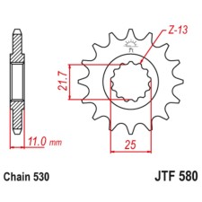 Front star, presenter, JTF580 for a motorcycle, steel, chain 530, 16 teeth