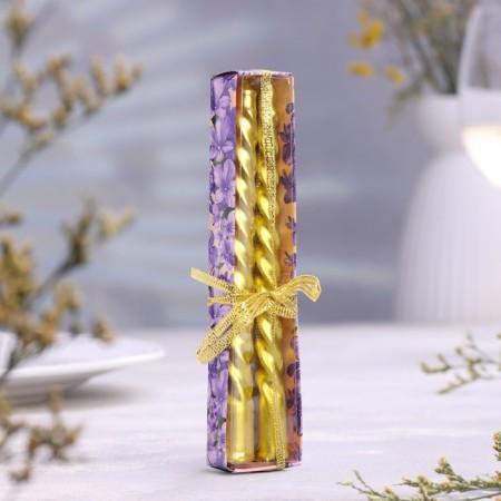 Set of candles of twisted, 1.5x15 cm, 2 pieces, gold metallic-2