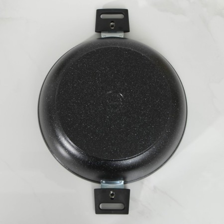 Stear, D = 30 cm, removable handles, glass cover, anti -stick coating, color dark marble-2