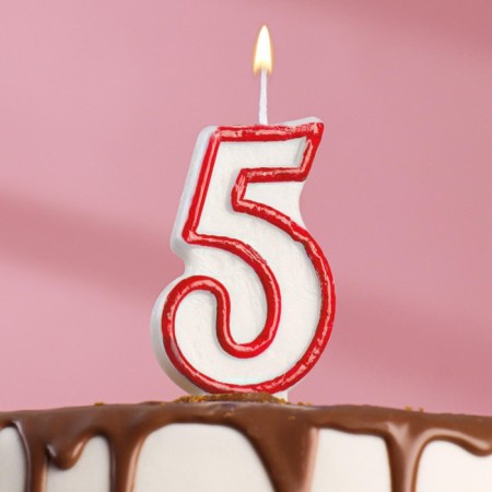 Candle for cake the number "5", tone rim, 7 cm, mix-1