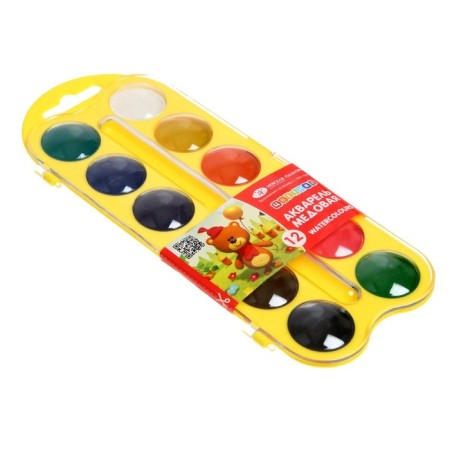 Honey watercolor ZHK "Flower", 12 colors, in a plastic pencil case, without brush-5