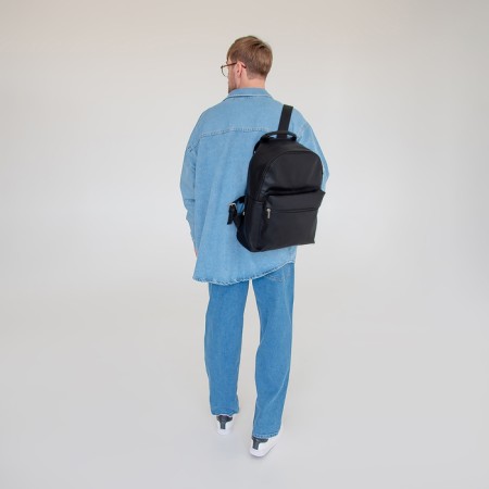 City backpack, textura made of artificial leather with zipper, outer pocket, black color-8