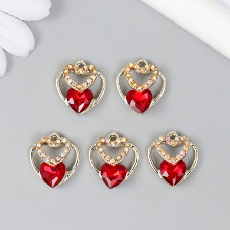 Decor for creativity metal, rhinestones "Three hearts in one" red, gold 0.8x1.6x1.7 cm-2