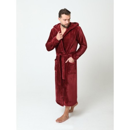 Male robe with a hood, size 54, burgundy color-1