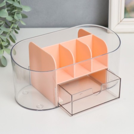 Cosmetics box Plastic "Oval with a box" Pink 8.5x19.5x9 cm-1