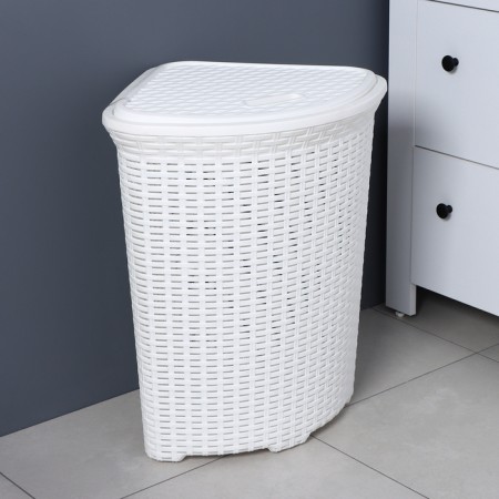 Corner underwear basket with a rattan lid, 60 l, 40 × 40 × 58 cm, white color-7