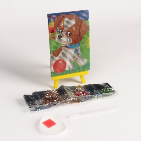Diamond mosaic with partial filling on the stand for children "Funny Dog"-4