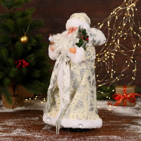 Santa Claus "in a white fur coat with gifts" moves, with backlight, 43 cm-1