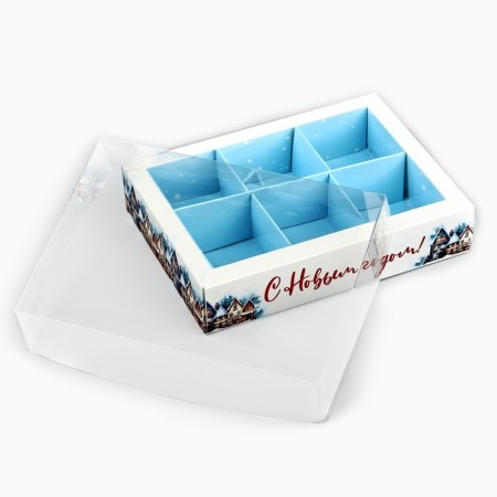 Box for 6 sweets with cells "Snow Town", 10 x 14.5 x 3 cm, New Year-3