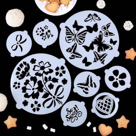 A set of culinary stencils for decorating baking "Bouquet", 8 pcs: 2 pcs d = 20 cm, 6 pcs d = 8 cm