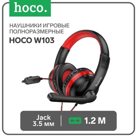 Hoco W103 headphones, gaming, invoices, microphone, 3.5 mm, 1.2 m, black and red