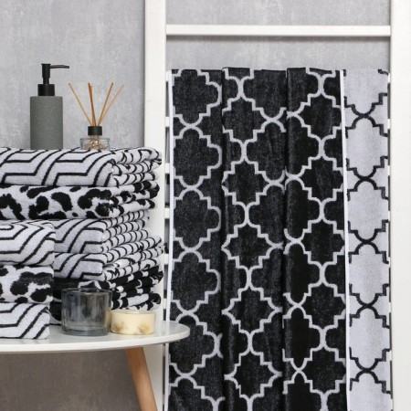 Terry Ethel "Ornament" white on black, 50x90 cm, 100% cotton, 420 g/m2