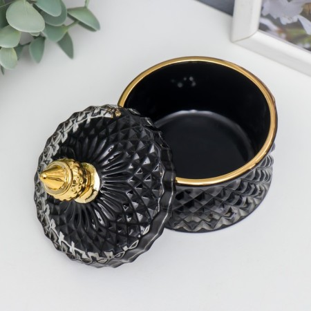 Casket Glass "Rombs and Dome" Black with gold 11x8.5x8.5 cm-1