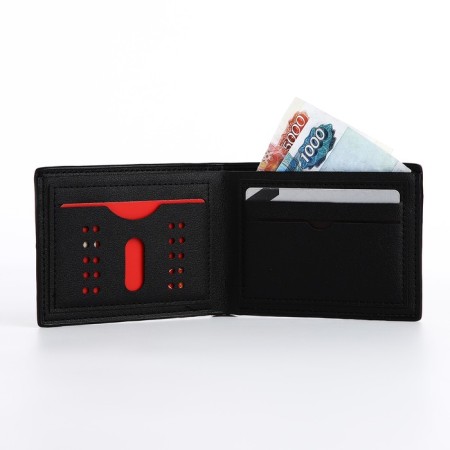 Male purse without fastening, for bills, for cards, black color-4
