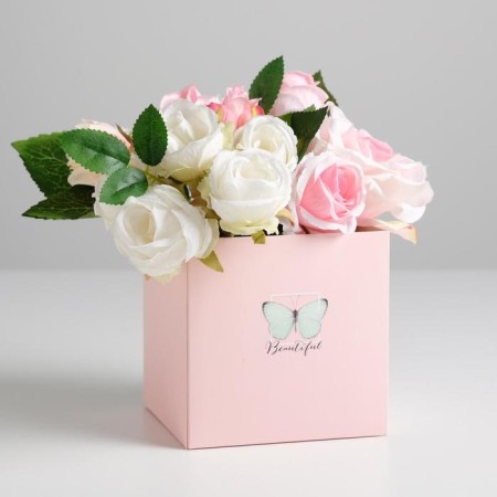 Gift box for flowers with PVC lid, packaging, "Beautiful", 12 x 12 x 12 cm-3