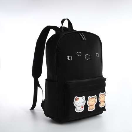 Youth backpack from textiles on a zipper, waterproof, 4 pockets, black color-2