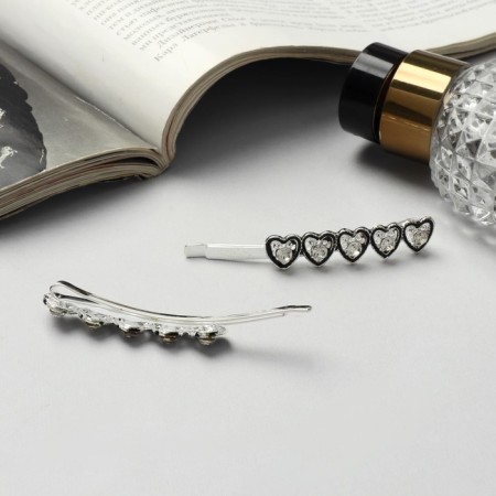Invisible hair "Jannet" (set 2 pcs) heart, 6.5 cm, silver-1