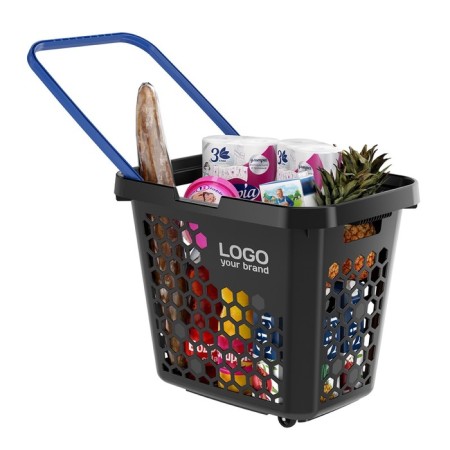 Plastic-plastic basket 80 liters, with 1 plastic handle, black color, blue handle-1