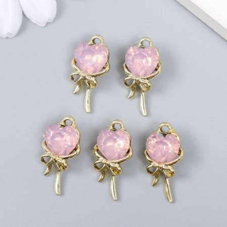 Decor for creativity metal, rhinestones "Heart on a stick with a bow" gold, pink 2.3x1.3cm 93694-2