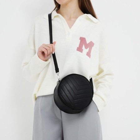 Women's Bag round of artificial leather, 18x18 cm, black color-4
