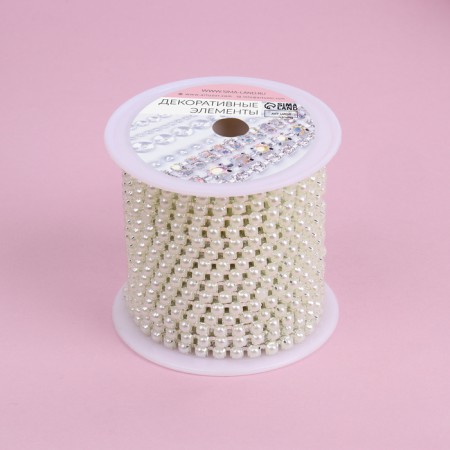 A chain with pearls, metal, plastic, 3.5 mm, 9 ± 1 m, silver color-3