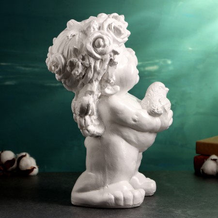 Figure "Angel with a sparrow" 33x23cm, white-3