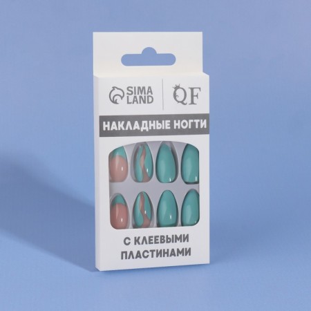 Freshness patch nails, 24 pcs, with glue plates, almond shape, blue/pink color-8