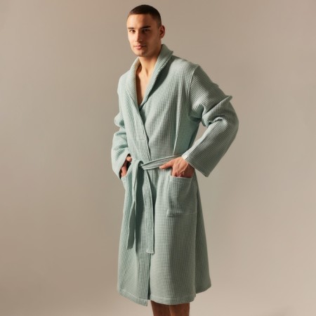 Wafel dressing gown male SL Home: Basic "Azzura", size L, 100% cotton, 300 g/m2-4