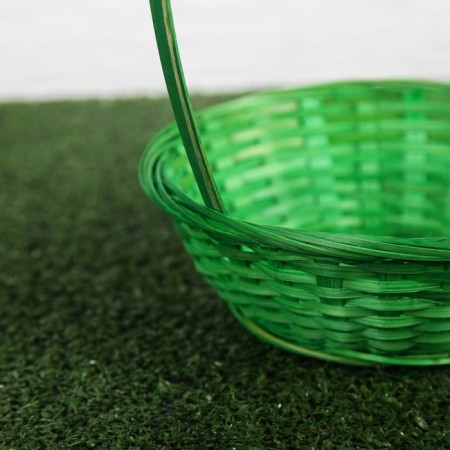 Wicker basket, bamboo, green, low-2