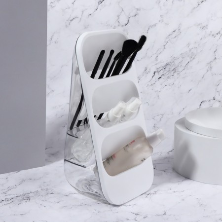 Organizer for storing cosmetic supplies, 3 sections, 16.2 × 13.5 × 33.5 cm, white/transparent color-1