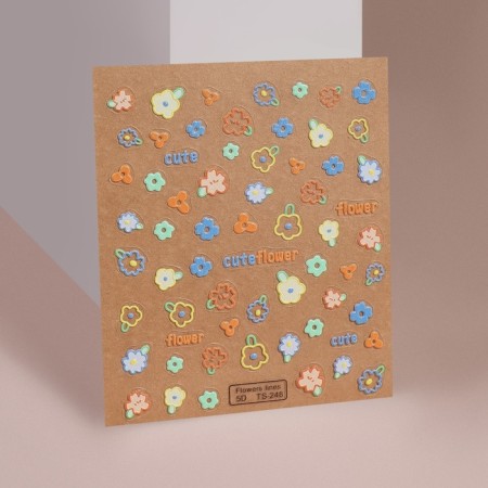 Наклейки для ногтей «Cute flowers», объёмные, разноцветные-1