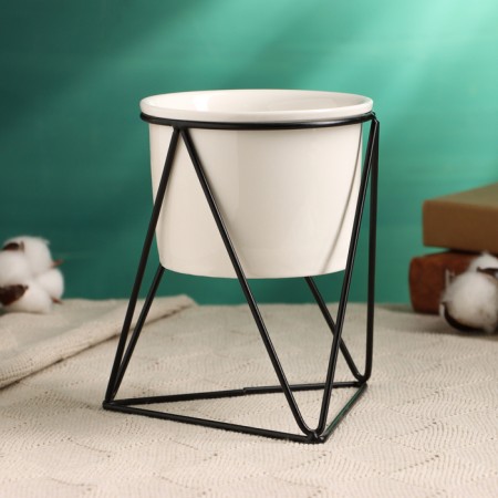 Pot on the stand "Glass" white with black, 14x11x15cm-1