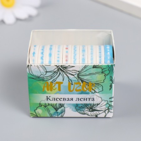 Adhesive tape Paper "Assorted drawings. Blue" set 10 pcs width 0.5 cm winding 2 m-4