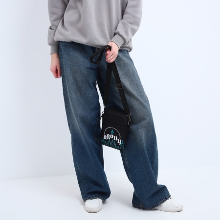 Youth bag on a long AGONY belt, 20 x 15 x 3 cm, lightning department, black color-7