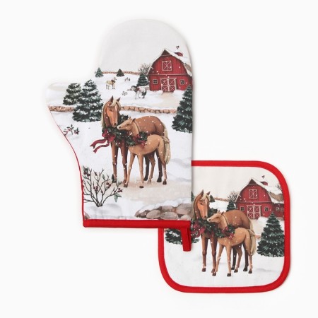 New Year. Set Kitchen Ethel Norse Family mittens 20x28cm, 19x19cm selection, 100%HL