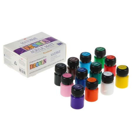 Acrylic paint, set of 12 colors x 20 ml, MATT, ZHK Decola, matte, 143411021