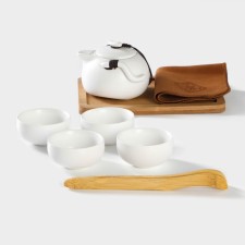 A set for the tea ceremony Ceramic “Tyasitsa”, 8 objects: 4 pels 50 ml, kettle 120 ml, napkin, forceps, stand, beige color