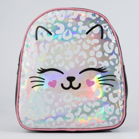 Baby backpack for girls Artificial leather, meow, cat, holography, 27x23 x 10 cm-1
