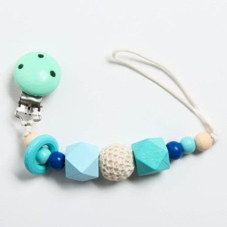 Holder for the nipple - dummy "ring", wooden, turquoise color-2