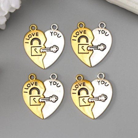 Decor for creativity Metal "Heart two halves - lock and key" Gold and silver 3x2.7 cm 476826