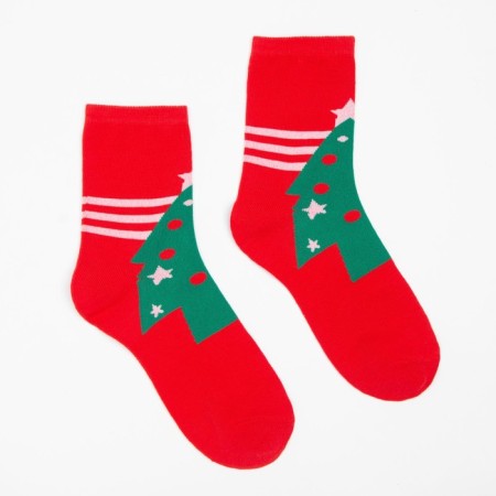 Women's socks "Christmas tree in the stars", the color is red, size 23-25-1