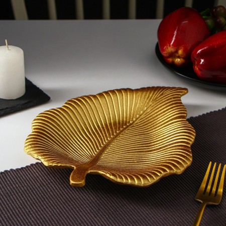 Fruit dish "Tropical leaf", 26 × 20.5 cm, gold color-1