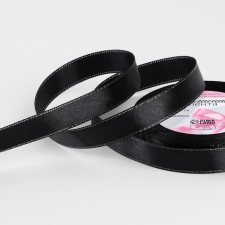 A satin ribbon "Silver threads", 15 mm × 23 ± 1 m, black color No. 39
