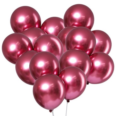 Latex ball 12 "Chrome", metal, in a set 50 pcs., Fuchsia color-1