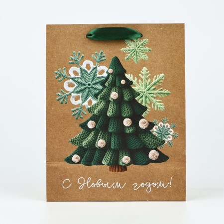 Package Gift New Year's Craft vertical “Happy New Year”, Christmas tree, MS 18 x 23 x 10 cm, New Year-2