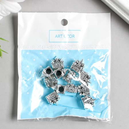 Bead for creativity Metal "Castle" silver 1.1x1.2 cm-2