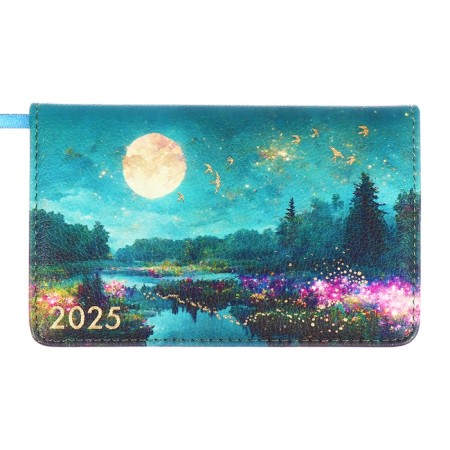 Purple dated pocket 2025, 155 x 95mm 64 sheets, Devente.nature, solid cover to leatherette with foam rubber, embossing, block 70, green