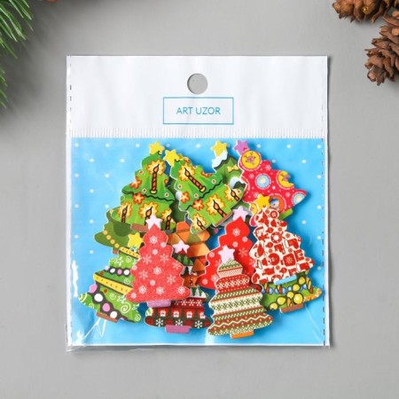 Decor for creativity wood "Christmas tree patchwork" set of 15 pcs 3.5x2.5 cm mix-3