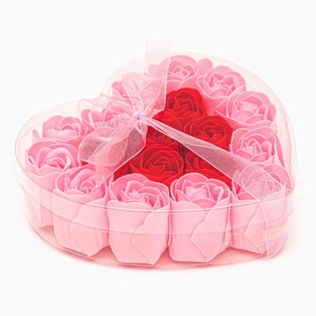 A set in the form of a heart, delicate 18 red-pink soap roses-1